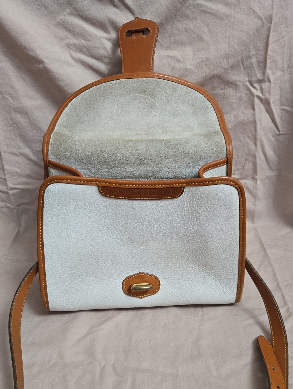 White and Tan Leather Dooney And Bourke Crossbody All Weather Leather Bag - Picture 6 of 11